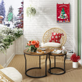 Hoctieon Nesting Coffee Tables, Round Nesting Tables Set of 2, End Tables, Stacking Nesting Tables for Living Room, Circle Coffee Tables, Side Tables Wooden Table Top, Rustic Brown Hoctieon