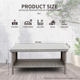 WAROOM Outdoor PE Wicker Coffee Table - Patio Rattan Garden Side End Tea Table with Glass Top Furniture, Grey WAROOM