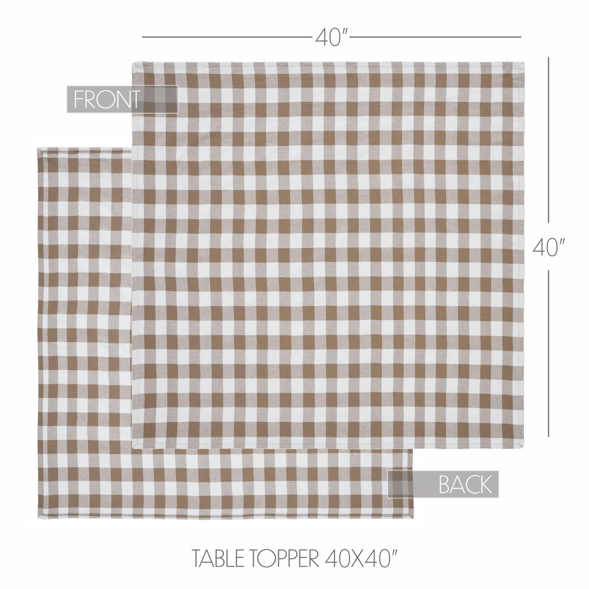 VHC Brands Annie Buffalo Check Portabella Table Topper 40x40, Kitchen and Dining Room Decor, Tabletop Accessory, Cotton, Annie Buffalo Check Collection, Square 40x40, Portabella VHC Brands