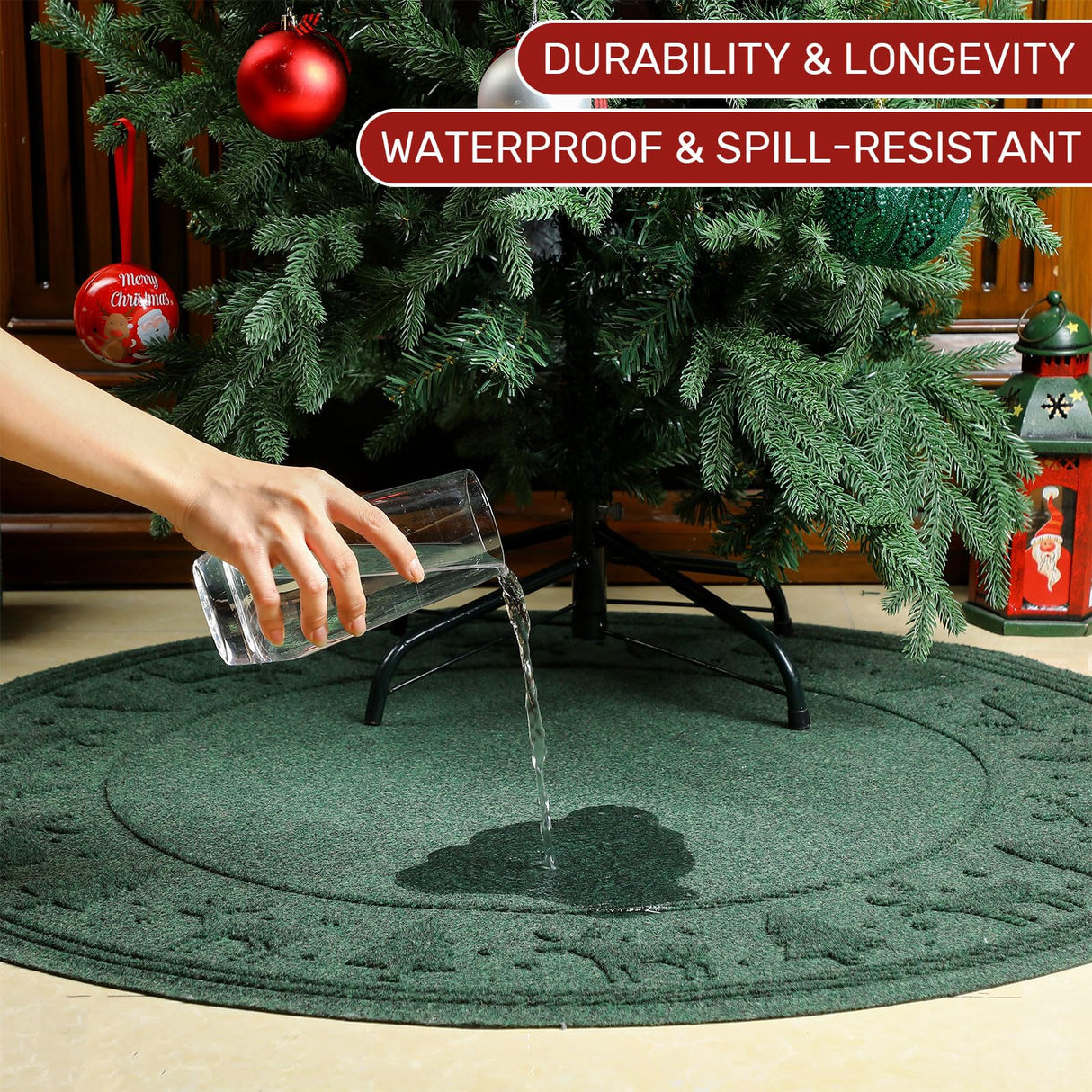 Motionchic Christmas Tree Mat 35" Christmas Tree Stand Mat with Lip Heavy Duty Christmas Tree Floor Protector Waterproof Christmas Tree Stand Pad from Spills Scratches Xmas Home Decor (Green,Reindeer) Motionchic