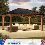 Modern Shade Tranquil Grove Wood Gazebo 12' x 16', Permanent Grill Gazebo with Galvanized Steel Hardtop Roof, Cedar Framed Wooden Pavilion for Garden, Backyard Modern Shade Outdoor Living Spaces