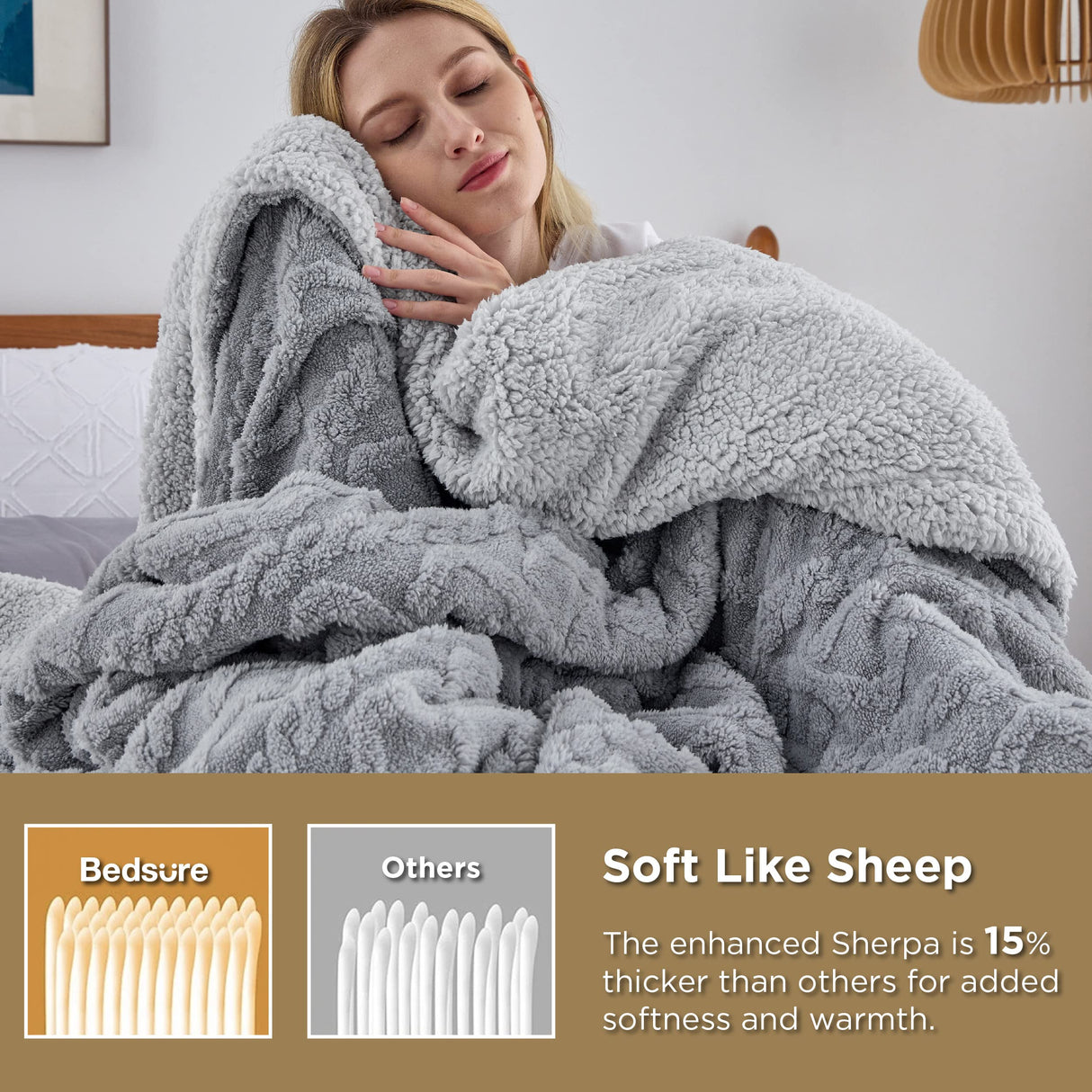 Bedsure Gentlesoft Sherpa Fleece Throw Blanket for Couch - Fluffy & Cozy Cable Jacquard Tufted Throw for Women Gift, Thick and Warm Christmas Blanket for Winter, Grey, 50x60 Inches Bedsure