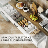 PeacefulHues Modern Buffet Sideboard Kitchen Storage Cabinet with 3 Drawers, 55" Large Farmhouse Buffet Cabinet with Shelves and Doors, Wood Coffee Bar for Living Room Dining Room Hallway White PeacefulHues