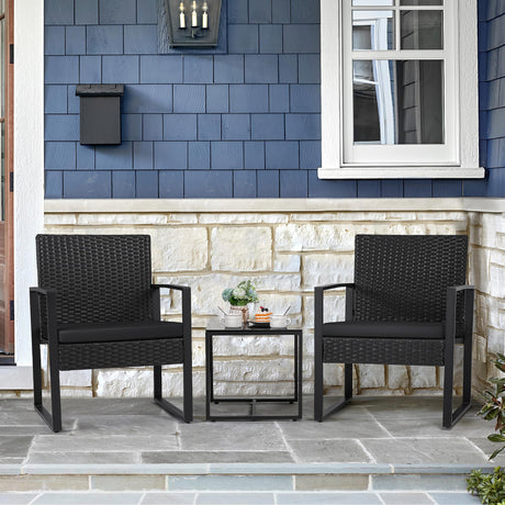 Flamaker 3 Pieces Patio Set Outdoor Wicker Furniture Sets Modern Rattan Chair Conversation Sets with Coffee Table for Yard and Bistro (Black) Flamaker