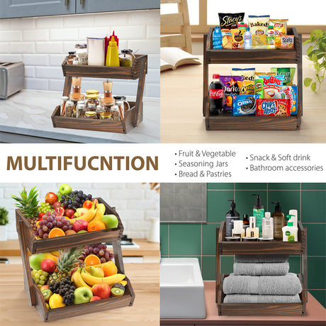 NAGAWOOD Large Capacity 2-Tier Wooden Fruit Basket, Durable Acacia Wood, 10.5" Tall, Spacious for Produce, Vegetables, Bread Storage and Home Kitchen Countertop NAGAWOOD