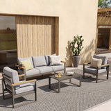 Sundale Outdoor Aluminum Patio Furniture Set, 4 Piece Modern Outdoor Furniture with 6 inch Cushion, Metal Patio Sectional Conversation Sets for Deck, Backyard, Porch (Grey) Sundale Outdoor