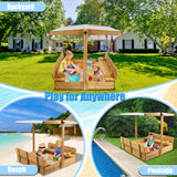 PetsCosset Wooden Sandbox with Cover, Sand Boxes for Kids Outdoor with Lid, Sandbox with 2 Foldable Bench Seats for Backyard (47x47in), UV-Resistant & Adjustable Height Roof, Gift for Ages 2-8 PetsCosset