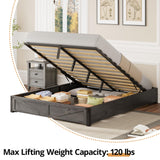 LIKIMIO Platform Queen Size Bed Frame, Farmhouse Bed Frames with Lift Up Storage, Wooden Slats, Sturdy and No Noise, Easy Assembly, Charcoal Grey LIKIMIO