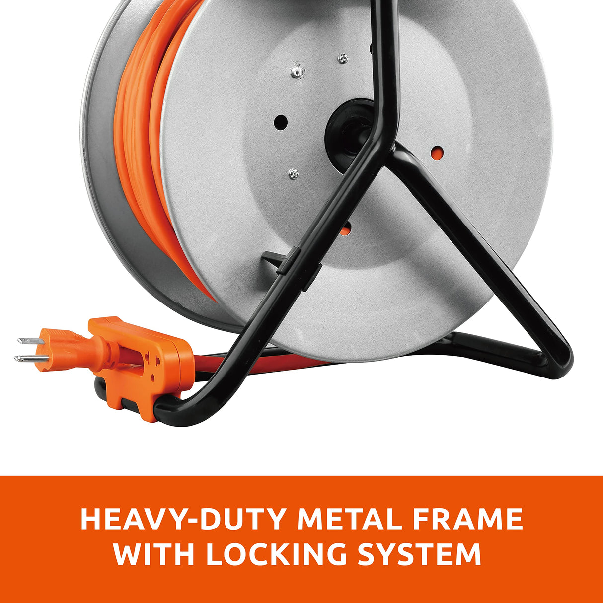 Link2Home Contractor Grade Retractable Extension Cord Reel 75 Ft. With 4 Outlets & Heavy Duty/High Visibility 3-Prong SJTW Cord Link2Home