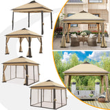 Yaheetech 11'x11' Pop Up Gazebo Instant Tent with 17 Solar LED Lights & Zippered Mesh Netting, Outdoor Shelter Sun Shade Gazebo with Sandbags for Backyard Garden Patio, Khaki & Brown Yaheetech