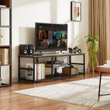 VECELO Industrial TV Stand for Televisions up to 65 Inch, 55" Entertainment Center with Open Storage Shelves for Living Room/Bedroom, 3 Tiers Media Console Table with Metal Frame, Grey, 55 Inches VECELO