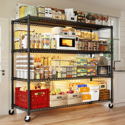 REIBII 60''W Storage Shelves, 4 Tier Steel Wire Shelving Unit on Wheels, 2500LBS Adjustable Metal Shelves for Kitchen, Pantry, Office, Garage, Closet, School Commercial Industrial Use