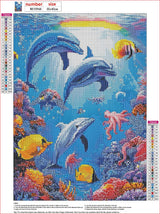 MXJSUA Dolphins DIY Diamond Painting by Number Kits for Adults, Sea World 5D Round Drill Diamond Gem Art Painting Picture Arts Kits Craft for Home Wall Decor 12x16 Inch MXJSUA