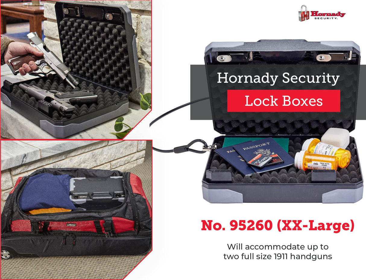Hornady Treklite Combination Lock Box XXL, 95260 - Travel Safe Lightweight Gun Lock Box with Dual 4-Digit TSA Combination Locks - Protects Firearms, Ammo, & Valuables - 12.2 x 10.1 x 3.3 Inches Hornady