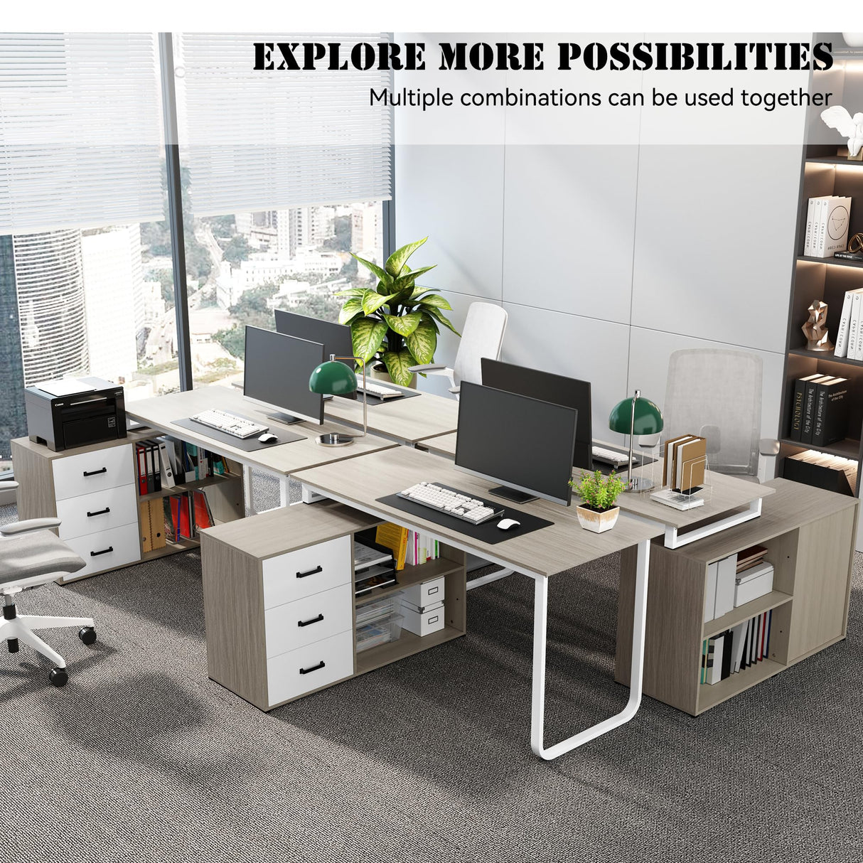 ARTPOWER L Shaped Computer Desk with 3 Drawers and Shelf,55" Large Home Office Corner Desk with Storage Cabinet,Computer Table for PC Executive Writing Study Work,Reversible Gaming Desk,Walnut ARTPOWER