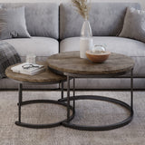 Lavish Home Round Coffee Table Set - 2-Piece Nesting Tables to Use Together or Separately - Modern Farmhouse Style (Gray-Brown) Lavish Home