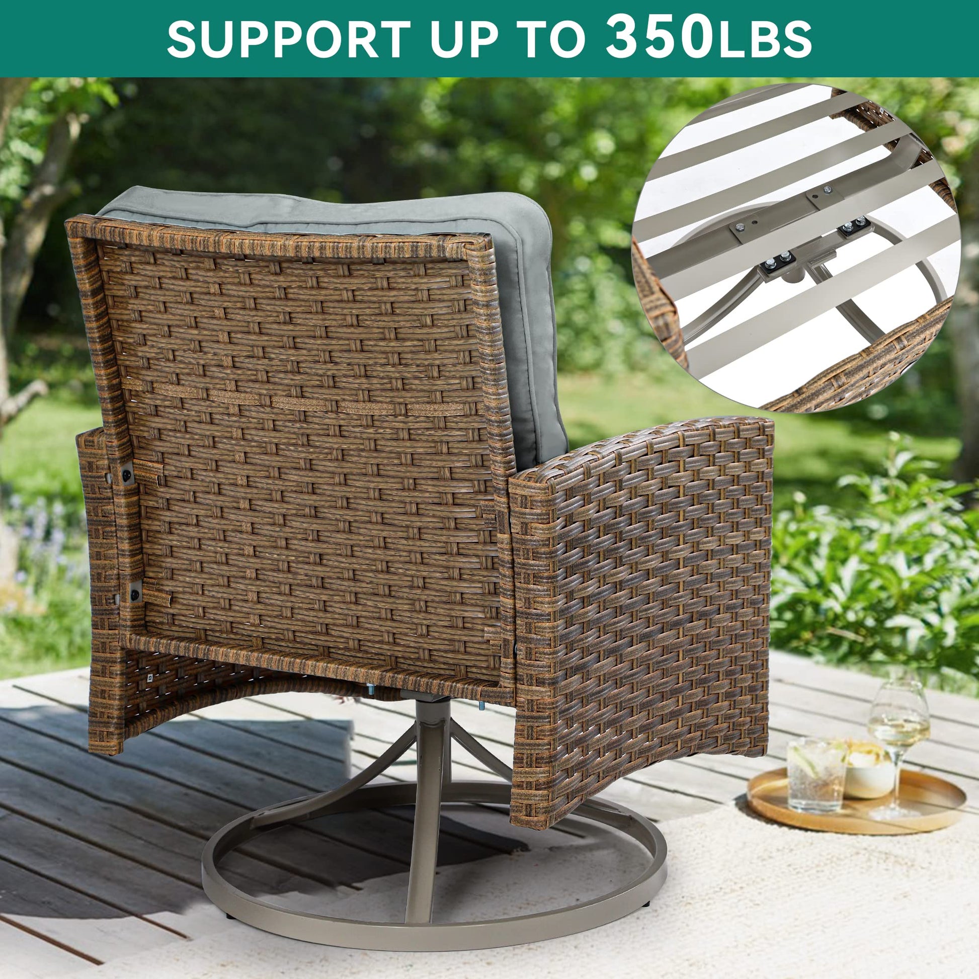 YITAHOME 3 Pieces Patio Furniture Outdoor Rocking Chair Bistro Set, Wicker Rocking Conversation Chairs with Cushions and Side Table for Garden, Backyard and Balcony, Tan Chairs and Dark Gray  - WoodArtSupply