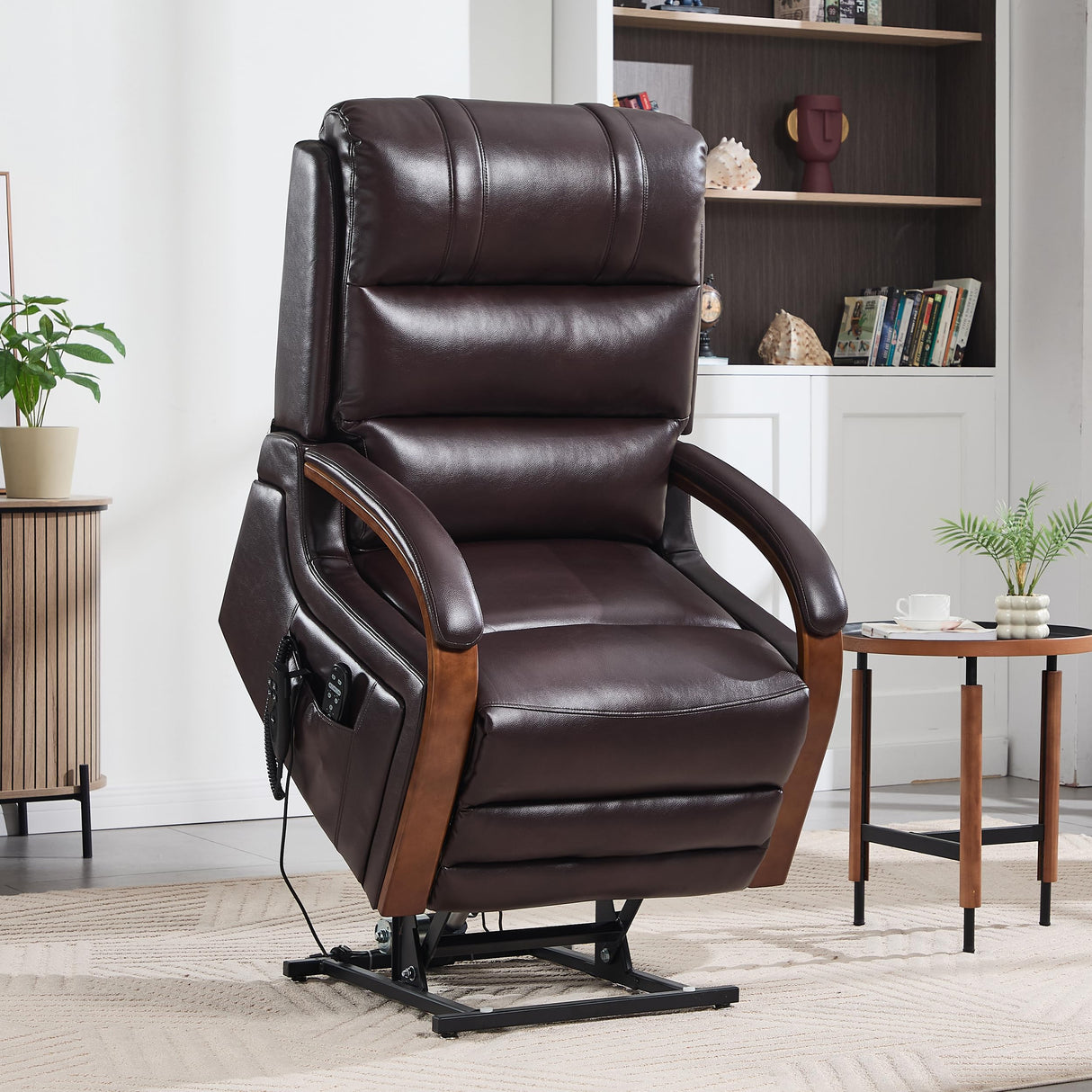 Electric Power Lift Recliner Chair for Elderly People, Dual Motor Power Lift Chair with Vibration Massage and Heat, Lay Flat Recliner, Standing Assistance Reclining, Faux Leather Red Brown Luxlen