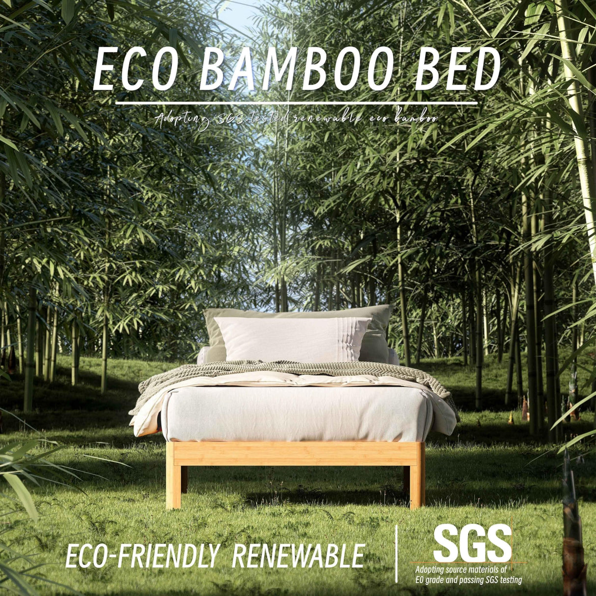 ZIYOO 12 Inch Twin Size Natural Bamboo Platform Bed Frame, Modern Minimalist Design, Easy Assembly, Heavy Duty Support, No Box Spring Needed ZIYOO