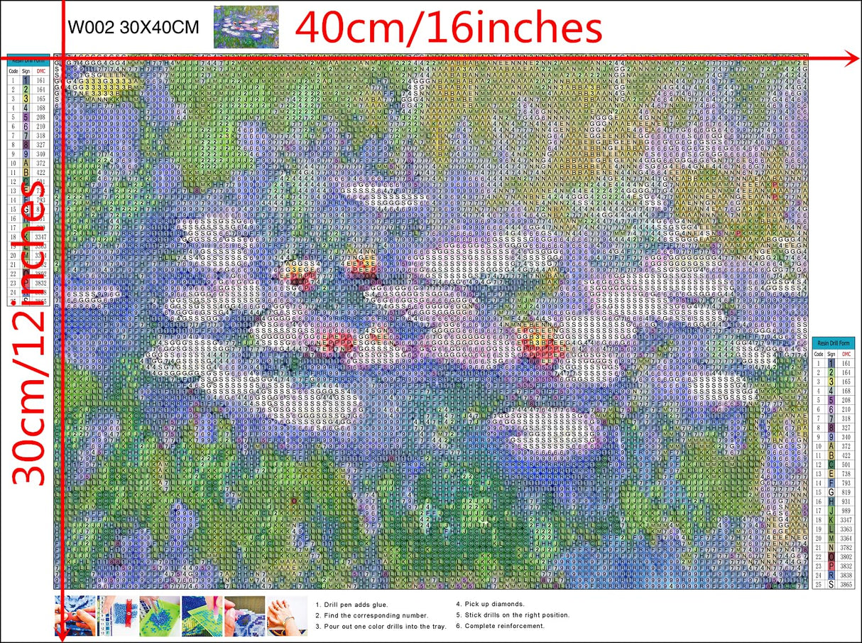 NIHO-JIUMA Diamond Painting Kits Water Lilies, DIY 5D Full Drill Diamond Art Gift for Adult/Teen, Home Decoration (30 X 40 cm / 12 X 16 inches) NIHO-JIUMA