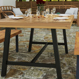 Merrick Lane Zuli Solid Acacia Wood Dining Table in a Natural Finish with Black Metal Legs for Indoor and Outdoor Use Merrick Lane