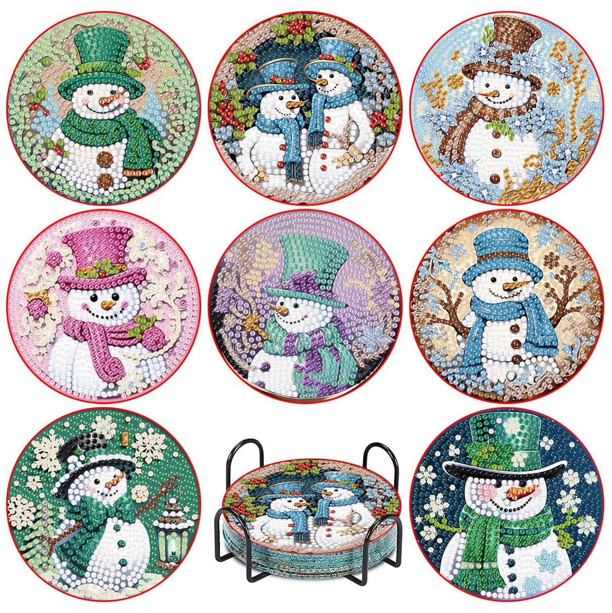8 Pcs Christmas Diamond Painting Coasters Kits with Holder,DIY Snowman Diamond Art Coaster Kits for Adults & Kids,Paint with Diamonds Coasters Craft Supplies for Holiday Decor Gifts Apcufir