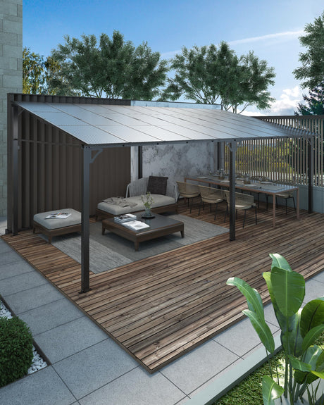 GarveeLife 12'x 20' Lean to Gazebo, Hardtop Wall Pergola with Polycarbonate Roof, Aluminum Frame Mounted Gazebo for Lawn Patio Deck Yard and Party Garveelife