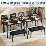 GarveeHome Dining Table Set for 4, Sturdy Wooden Kitchen Table with Chamfer Design and Metal Legs, Upholstered Bench & 2 Classic Dinner Chairs, Kitchen and Dining Set for Home Dinner, Party, Black GarveeHome