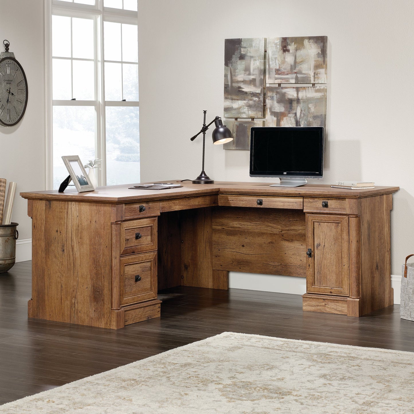 Sauder Palladia L-Shaped Desk, Vintage Oak finish - WoodArtSupply