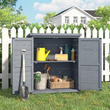 AECOJOY Outdoor Storage Cabinet, Solid Wood Planting Work Bench, Garden Potting Bench Table with Metal Tabletop and Adjustable Shelves, Grey AECOJOY