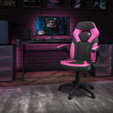 Flash Furniture X10 High-Back LeatherSoft Racing Style Gaming Chair with Flip-Up Arms, Ergonomic Padded Swivel Computer Chair, Pink/Black Flash Furniture