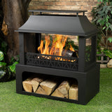 Deko Living 36" Rectangular Steel Outdoor Wood Burning Fireplace - Outdoor Fireplace with Adjustable Cooking Grill & Log Storage Compartment - Camping Fire Place with Safety Screen and Poker Deko Living