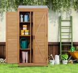 68''x33''x20'' Outdoor Wooden Storage Shed with Metal Top Tall Vertical Tool Cabinet for Backyard Garden Patio Lawn （Gold） Mederlo