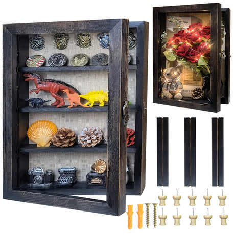 Houstimi Black 11x16 Large Shadow Box Frame Deep Shadow Box with Shelves Pet Memorial Shadow Box Display Case with Linen Back for Handicrafts,Picture Frames,Medals,Coins,Pins Collection and More Houstimi