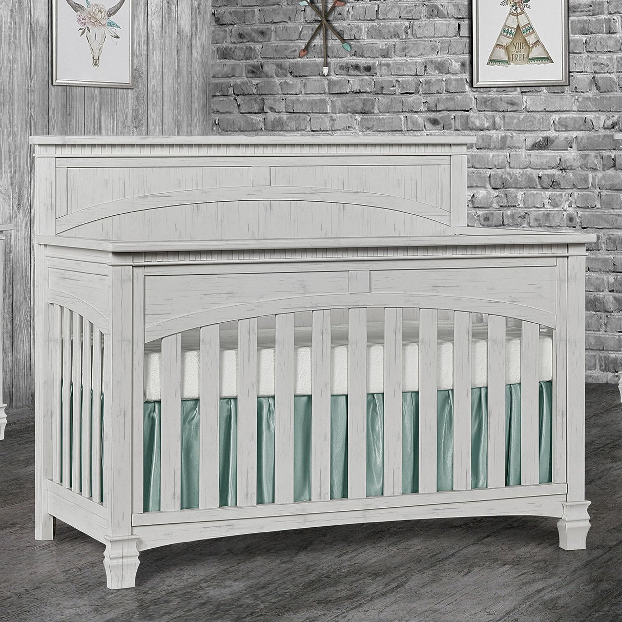 Evolur Santa Fe 5-in-1 Convertible Crib in Antique Mist, Greenguard Gold Certified, Features 3 Mattress Heights, Wooden Nursery and Bedroom Furniture, Baby Crib Evolur