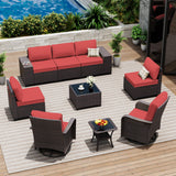 ASJMR 9 Pieces Patio Furniture Set with 2 Swivel Chairs Patio Furniture Outdoor Sectional Sofas Outdoor Patio Conversation Set - Red ASJMR