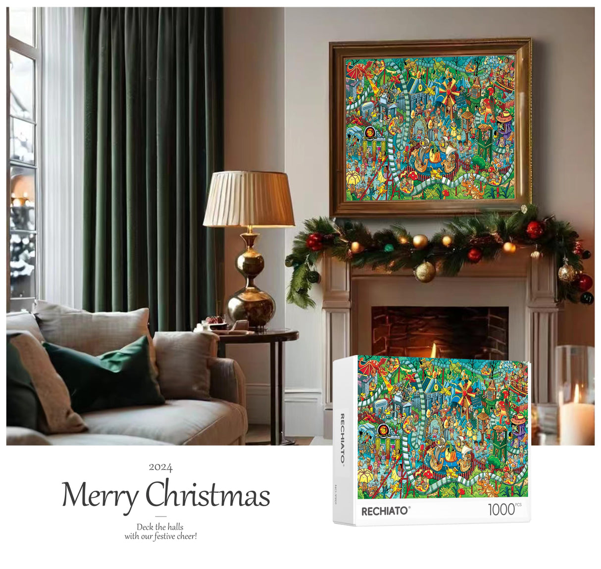 Jigsaw Puzzles for Adults, 1000 Pieces Dinosaur Park Puzzle, Cartoon Painting Challenging Puzzles for Family Activity Game Nights Gifts Fidget Stress Relief RECHIATO