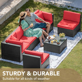 Devoko 7 Pieces Outdoor Sectional Sofa Patio Furniture Sets Manual Weaving Wicker Rattan Patio Conversation Sets with Cushion and Glass Table (Red) Devoko
