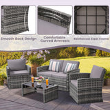 KROFEM 4 Pieces Patio Conversation Set, Outside Rattan Sectional Sofa, Cushioned Furniture Set, Wicker Sofa Ideal for Garden, Porch, Backyard, Grey Color Rattan and Light Grey Cushion KROFEM