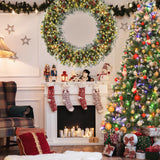 CACFTII 60in Pre-Lit Artificial Christmas Wreath, Snowflakes Christmas Wreaths with Warm White LED Lights, Pine Cones and Berries for Door, Mantel, Indoor Decorations, Xmas Holiday Decor, Green/White CACFTII