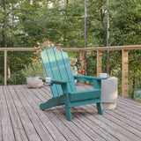 Flash Furniture Newport Adirondack Chair with Cup Holder, Weather Resistant Poly Resin Adirondack Chair, Blue Flash Furniture