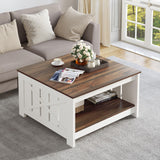 YITAHOME Coffee Table Farmhouse Coffee Table with Storage Rustic Wood Cocktail Table, Square Coffee Table for Living Meeting Room with Half Open Storage Compartment, Brown with White YITAHOME