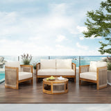VilroCaz 4-Piece Patio Conversation Set, All Weather Sectional Sofa Set w/ 2 Chairs, Loveseat & Table Premium, Acacia Wood Outdoor Furniture Set with Woven Rope Accents and Cushions (Teak+Beige) VilroCaz