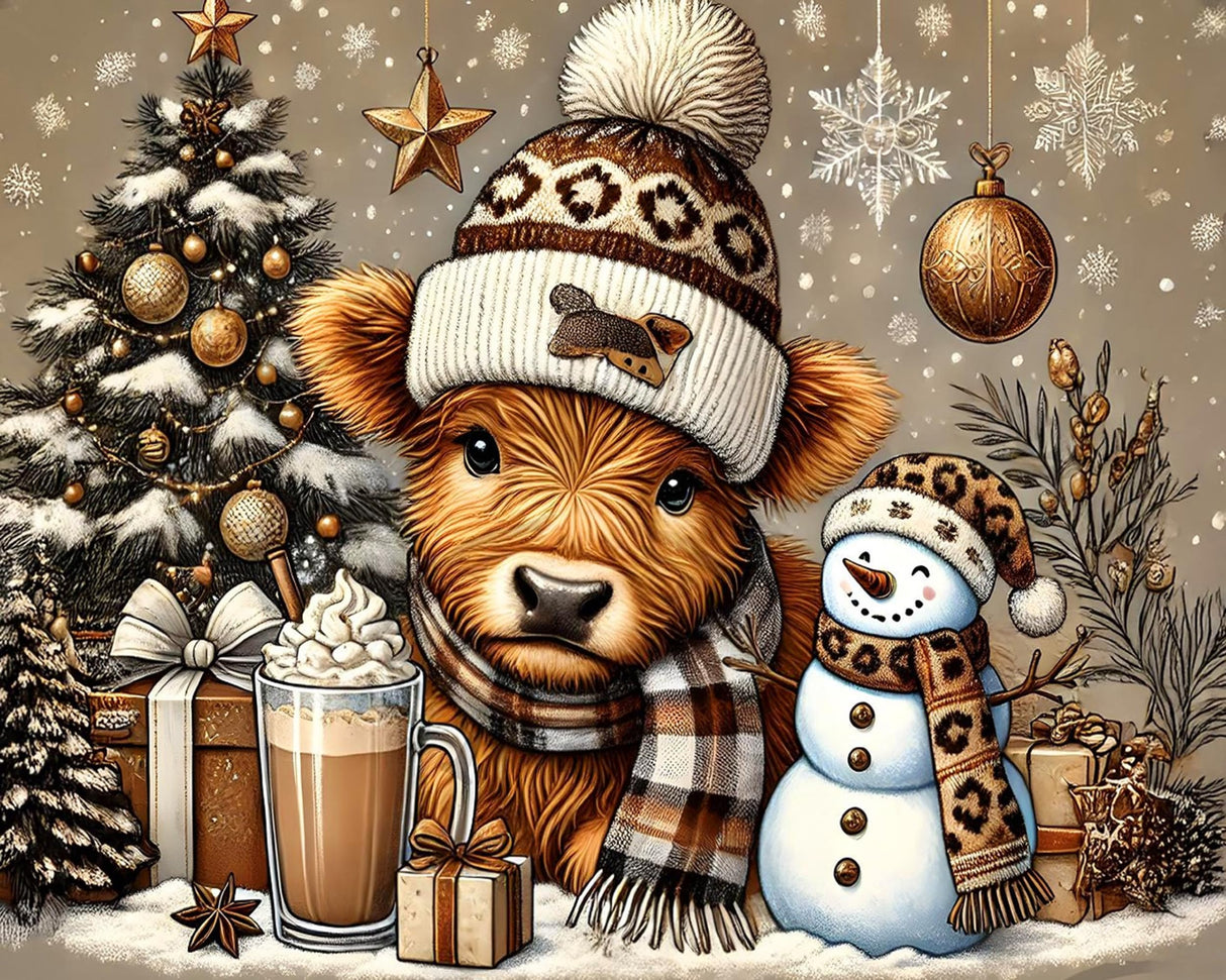 Axquilon Christmas Paint by Numbers Kit for Adults Beginner-Highland Cow Adult Paint by Number Kits on Canvas, Easy Adults' Paint-by-Number Kits for Gift Home Wall Decor 20x16in Axquilon