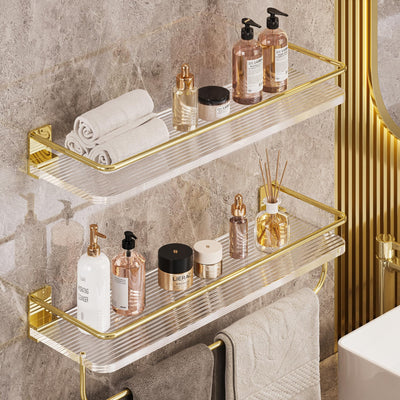 Onlysky Adhesive Bathroom Shelves, Acrylic Floating Bathroom Shelves, Rental Friendly Wall Shelf No Drill (Gold, 15.7 Inches)