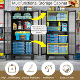 pozdeg Metal Storage Cabinet, Kitchen Pantry Cabinet with 2 Cross Door Panels and 3 Adjustable Shelves, Versatile Storage Pantry for Living Room Office Laundry Dining Room or Outdoor (Black) pozdeg