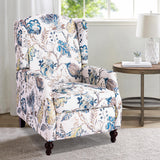GUEAPY Mid Century Modern Wingback Recliner Chair for Adults, Push Back Upholstered Accent Chair with Floral Fabric, Manual Reclining Armchair for Living Room, Bedroom, Reading Corner (Blue Botanical) GUEAPY