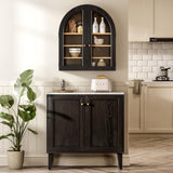 MoomJiee Large Arched Bathroom Wall Cabinet Modern Wooden Display Cabinet with Acrylic Doors Farmhouse Wall Mounted Cupboard Storage Organizer for Laundry Room, Dining Room, Black MoomJiee