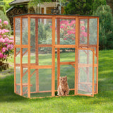 PawHut Outdoor Cat House Big Catio Wooden Feral Cat Shelter Enclosure with Large Spacious Interior, 6 High Ledges, Weather Protection Asphalt Roof, 71" L, Orange PawHut