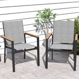 DWVO Stackable Patio Chairs Set of 2, All-Weather Patio Seating with Olefin Fabric and Faux Wood Armrests, Black & White Plaid Pattern DWVO